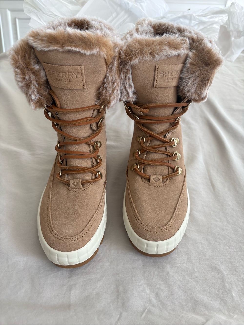 Sperry Waterproof Faux Fur Winter Boots Tan Size 6 NIB